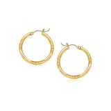 14k Yellow Gold Fancy Diamond Cut Slender Small Hoop Earrings (15mm Diameter) - Premium Earrings - Just $176.99! Shop now at Pulse Designer Fashion