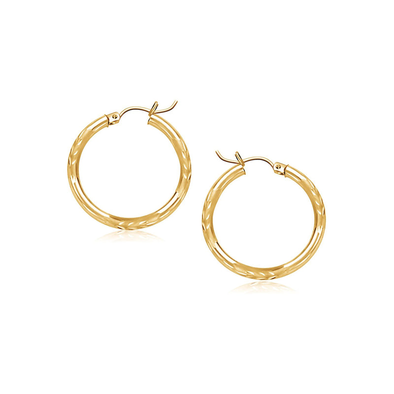 14k Yellow Gold Fancy Diamond Cut Slender Small Hoop Earrings (15mm Diameter) - Premium Earrings - Just $176.99! Shop now at Pulse Designer Fashion