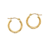 14k Yellow Gold Fancy Diamond Cut Slender Small Hoop Earrings (15mm Diameter) - Premium Earrings - Just $176.99! Shop now at Pulse Designer Fashion