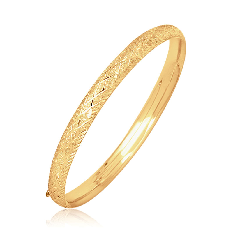 14k Yellow Gold Diamond Carved Bangle (6.0 mm) - Premium Bangles - Just $1154.99! Shop now at Pulse Designer Fashion