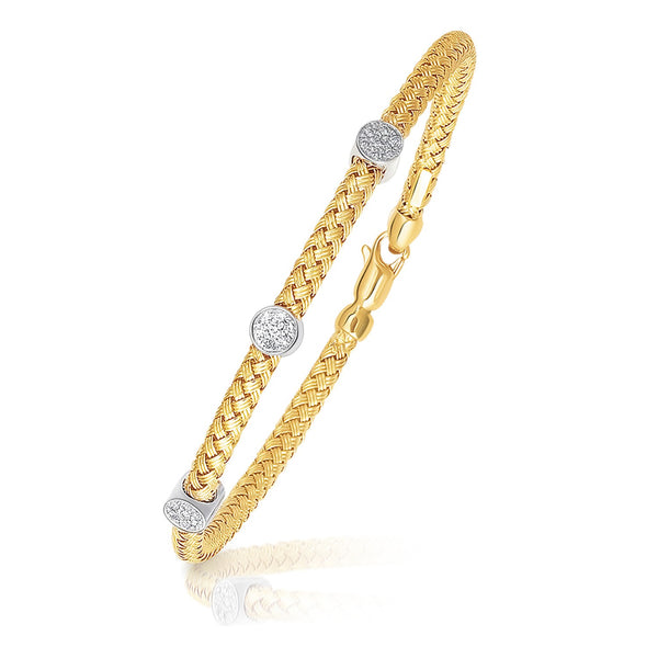 14k Two-Tone Gold Diamond Accent Station Basket Weave Bracelet - Premium Bracelets - Just $1883.99! Shop now at Pulse Designer Fashion