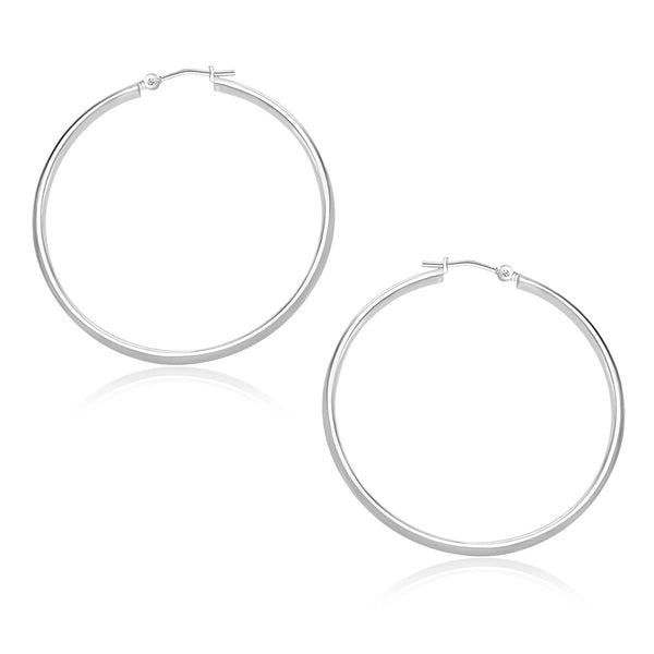 14k White Gold Polished Hoop Earrings (30mm) - Premium Earrings - Just $239.99! Shop now at Pulse Designer Fashion