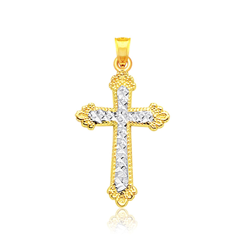 14k Two Tone Gold Diamond Cut Cross Pendant - Premium Pendants - Just $440.99! Shop now at Pulse Designer Fashion