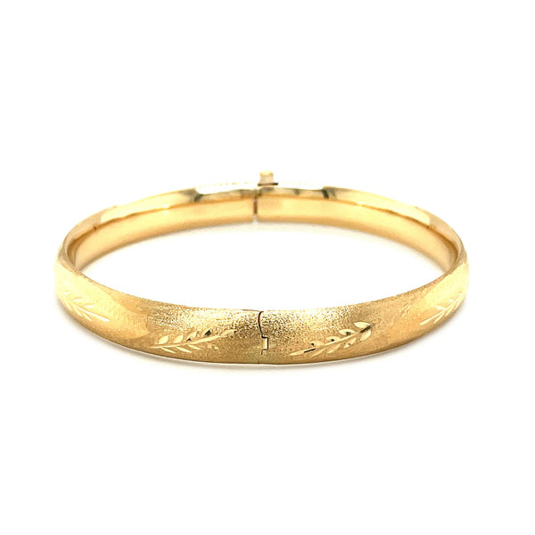 Classic Floral Carved Bangle in 14k Yellow Gold (8.0mm) - Premium Bangles - Just $1593.99! Shop now at Pulse Designer Fashion