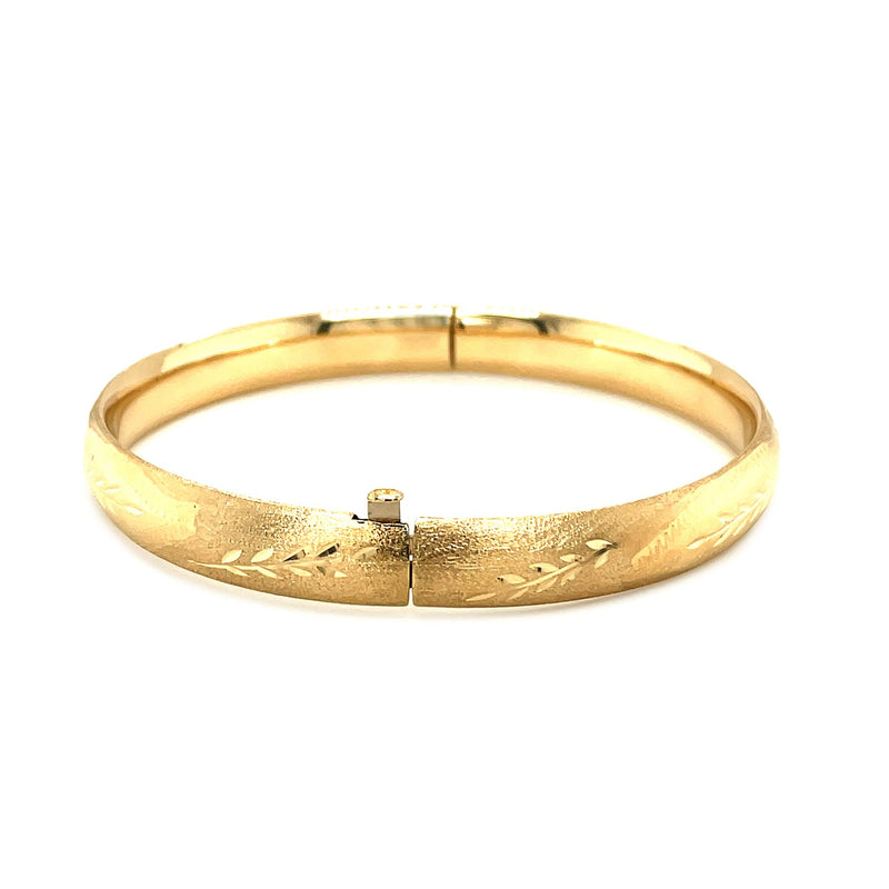 Classic Floral Carved Bangle in 14k Yellow Gold (8.0mm) - Premium Bangles - Just $1593.99! Shop now at Pulse Designer Fashion