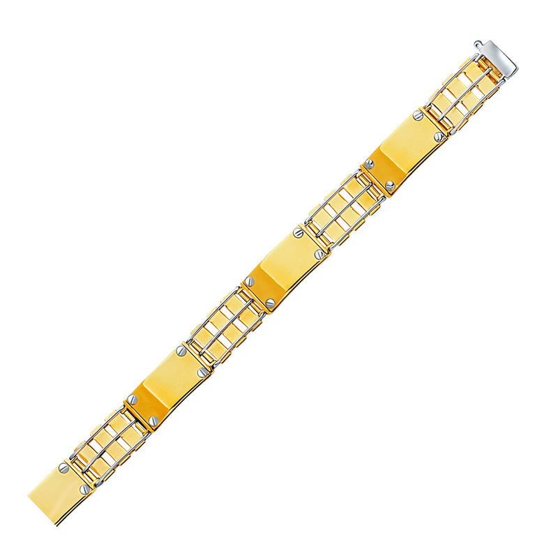 14k Two-Tone Gold Men's Bracelet with Screw Embellished Bar Links - Premium Bracelets - Just $4033.99! Shop now at Pulse Designer Fashion