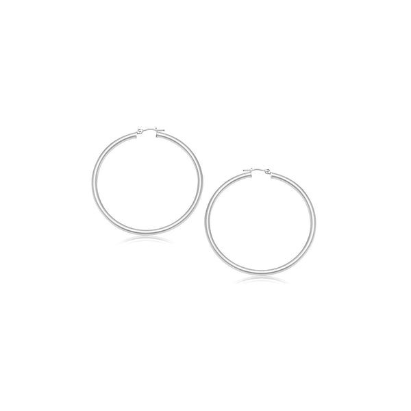 14k White Gold Polished Hoop Earrings (15 mm) - Premium Earrings - Just $220.99! Shop now at Pulse Designer Fashion