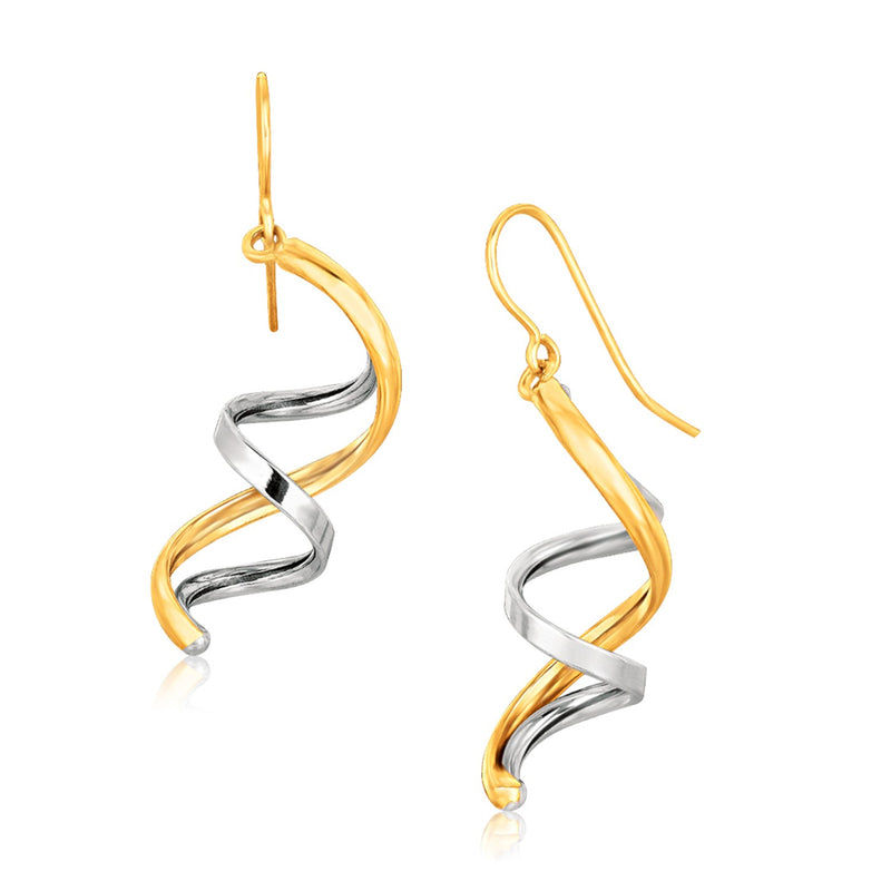 14k Two Tone Gold Double Helix Polished Dangling Earrings - Premium Earrings - Just $322.99! Shop now at Pulse Designer Fashion