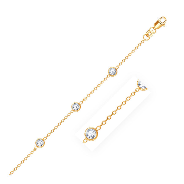 14k Yellow Gold Anklet with Round White Cubic Zirconia - Premium Anklets - Just $636.99! Shop now at Pulse Designer Fashion