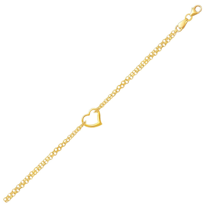 14k Yellow Gold Double Rolo Chain Anklet with an Open Heart Station - Premium Anklets - Just $450.99! Shop now at Pulse Designer Fashion