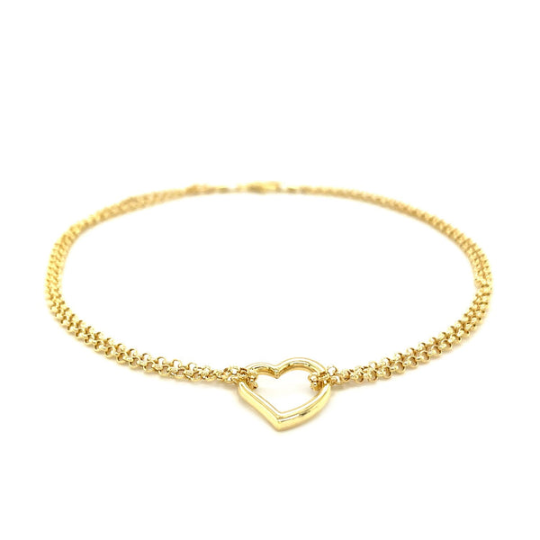 14k Yellow Gold Double Rolo Chain Anklet with an Open Heart Station - Premium Anklets - Just $450.99! Shop now at Pulse Designer Fashion