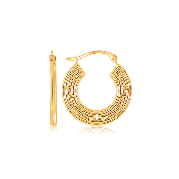 14k Yellow Gold Greek Key Small Hoop Earrings - Premium Earrings - Just $173.99! Shop now at Pulse Designer Fashion