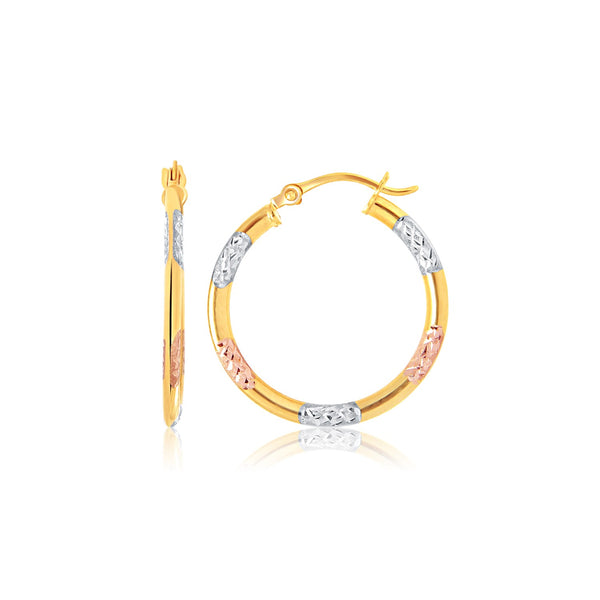 14k Tri-Color Gold Classic Hoop Earrings with Diamond Cut Details - Premium Earrings - Just $169.99! Shop now at Pulse Designer Fashion