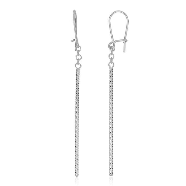 14k White Gold Long Bar Diamond Cut Drop Earrings - Premium Earrings - Just $277.99! Shop now at Pulse Designer Fashion