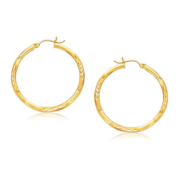 14k Yellow Gold Fancy Diamond Cut Hoop Earrings (35mm Diameter) - Premium Earrings - Just $408.99! Shop now at Pulse Designer Fashion