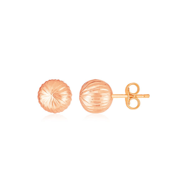 14K Rose Gold Ball Earrings with Linear Texture - Premium Earrings - Just $148.99! Shop now at Pulse Designer Fashion