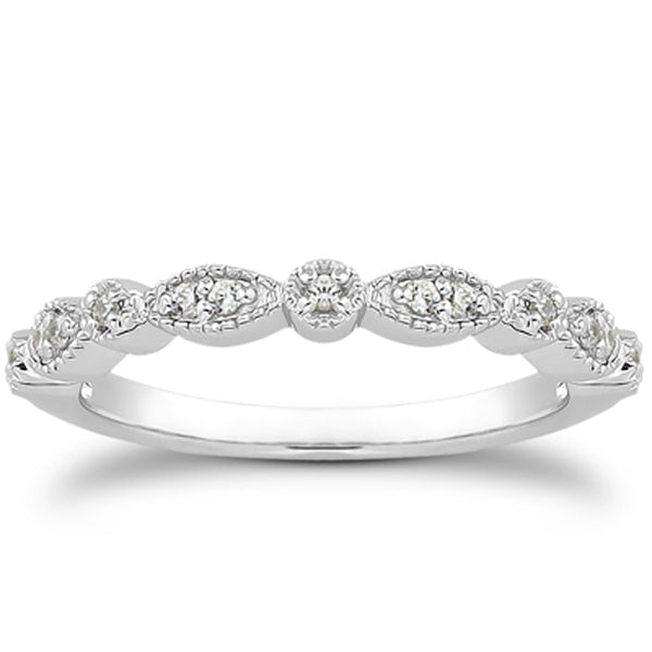 14k White Gold Vintage Look Fancy Pave Diamond Milgrain Wedding Ring Band - Premium Rings - Just $1084.99! Shop now at Pulse Designer Fashion