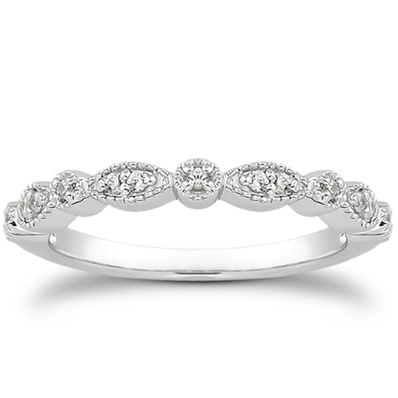 14k White Gold Vintage Look Fancy Pave Diamond Milgrain Wedding Ring Band - Premium Rings - Just $1084.99! Shop now at Pulse Designer Fashion