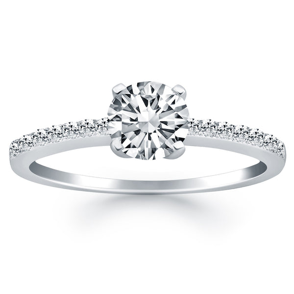 14k White Gold Engagement Ring with Pave Diamond Band - Premium Rings - Just $3602.99! Shop now at Pulse Designer Fashion