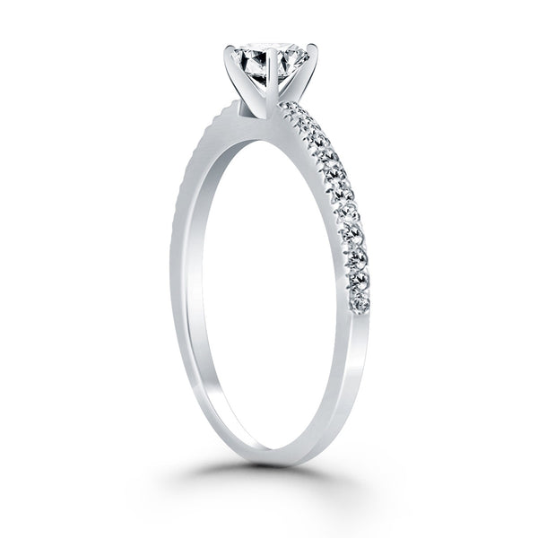 14k White Gold Engagement Ring with Pave Diamond Band - Premium Rings - Just $3602.99! Shop now at Pulse Designer Fashion