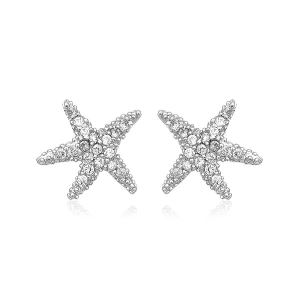 Sterling Silver Petite Starfish Earrings with Cubic Zirconias - Premium Earrings - Just $77.99! Shop now at Pulse Designer Fashion