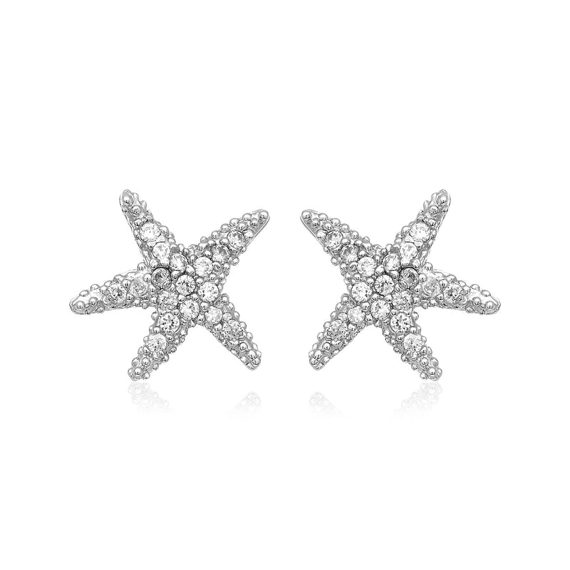 Sterling Silver Petite Starfish Earrings with Cubic Zirconias - Premium Earrings - Just $77.99! Shop now at Pulse Designer Fashion