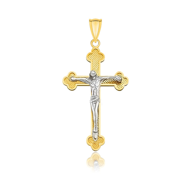 14k Two-Tone Gold Small Budded Style Cross with Figure Pendant - Premium Pendants - Just $310.99! Shop now at Pulse Designer Fashion