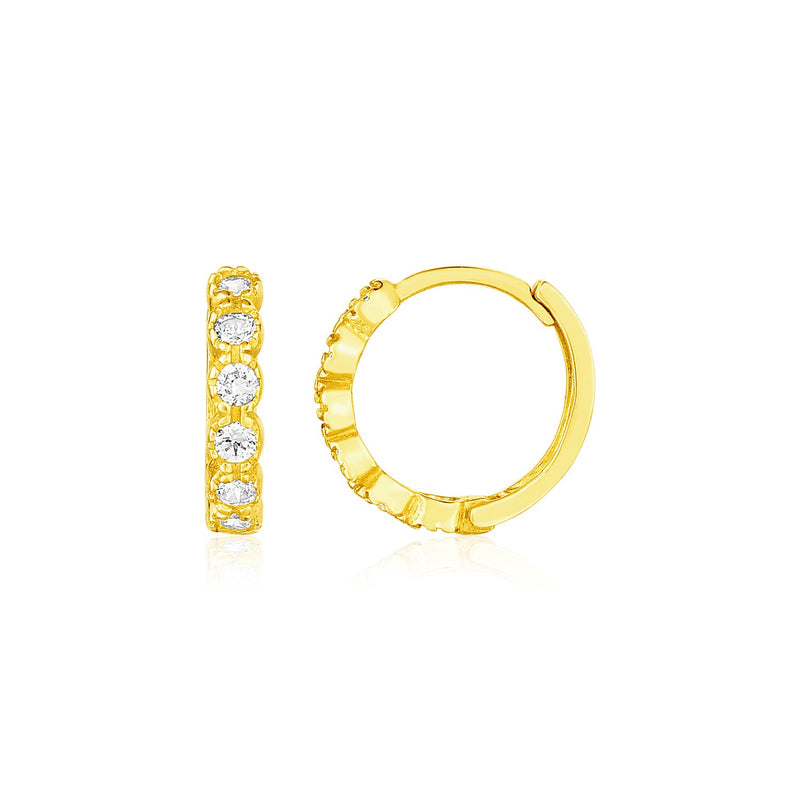 14k Yellow Gold Petite Hoop Earrings with Round Cubic Zirconias - Premium Earrings - Just $200.99! Shop now at Pulse Designer Fashion