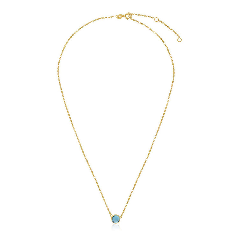 14k Yellow Gold 17 inch Necklace with Round Blue Topaz - Premium Necklaces - Just $420.99! Shop now at Pulse Designer Fashion