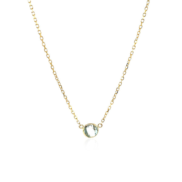 14k Yellow Gold 17 inch Necklace with Round Blue Topaz - Premium Necklaces - Just $420.99! Shop now at Pulse Designer Fashion