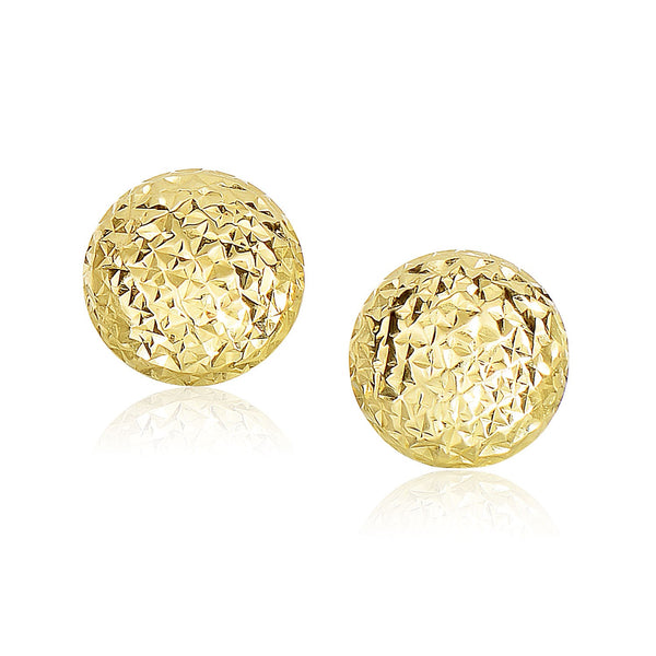 14k Yellow Gold Puff Round Earrings with Diamond Cuts - Premium Earrings - Just $294.99! Shop now at Pulse Designer Fashion