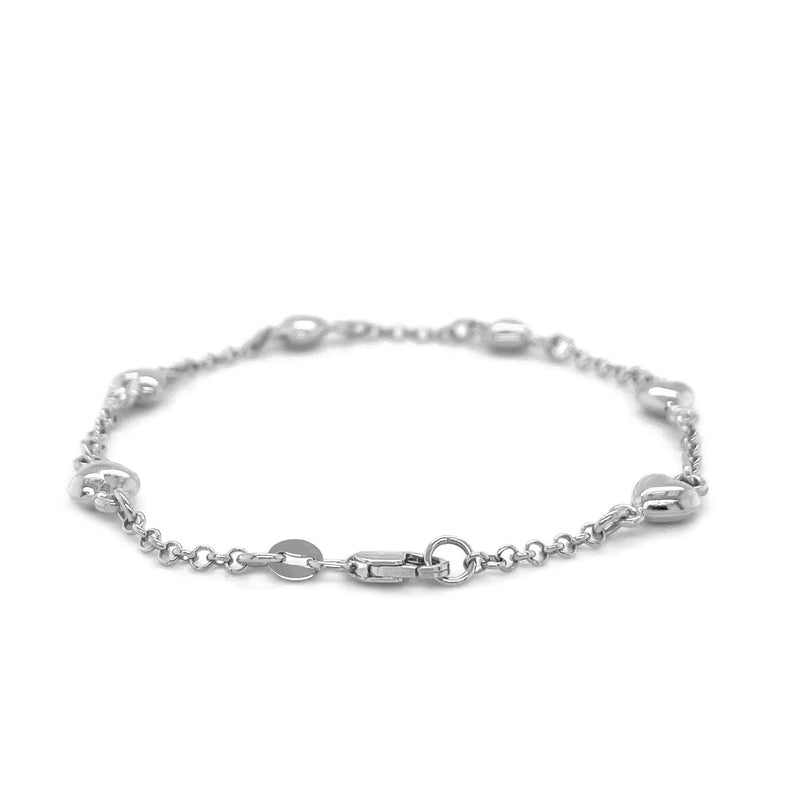 14k White Gold Rolo Chain Bracelet with Puffed Heart Stations - Premium Bracelets - Just $661.99! Shop now at Pulse Designer Fashion