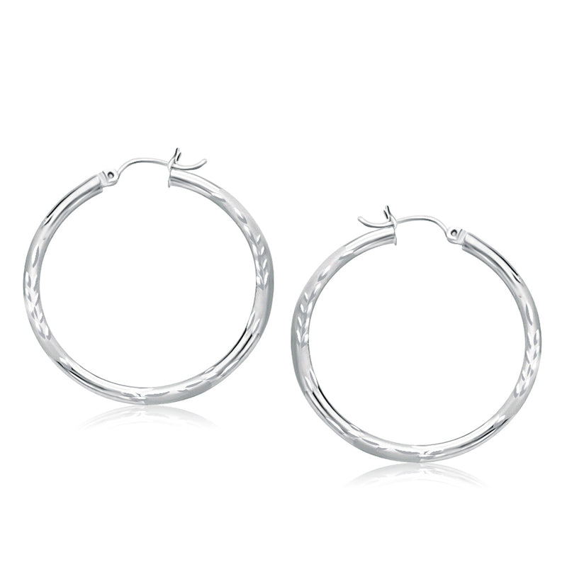 14k White Gold Fancy Diamond Cut Hoop Earrings (35mm Diameter) - Premium Earrings - Just $421.99! Shop now at Pulse Designer Fashion