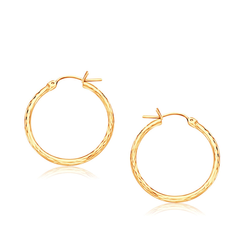 14k Yellow Gold Slender Hoop Earring with Diamond-Cut Finish (25mm Diameter) - Premium Earrings - Just $241.99! Shop now at Pulse Designer Fashion