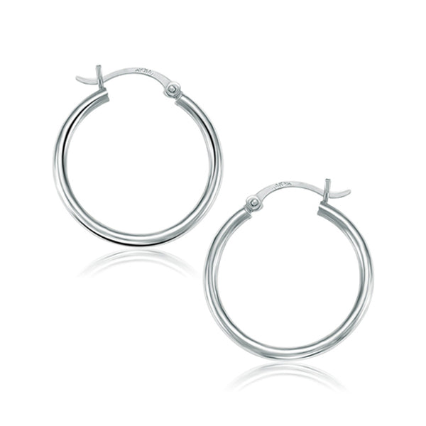 14k White Gold Polished Hoop Earrings (25 mm) - Premium Earrings - Just $211.99! Shop now at Pulse Designer Fashion