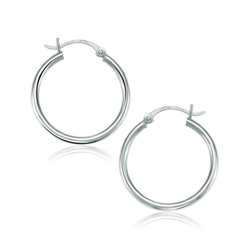 14k White Gold Polished Hoop Earrings (25 mm) - Premium Earrings - Just $211.99! Shop now at Pulse Designer Fashion