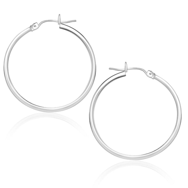 14k White Gold Polished Hoop Earrings (25 mm) - Premium Earrings - Just $212.99! Shop now at Pulse Designer Fashion