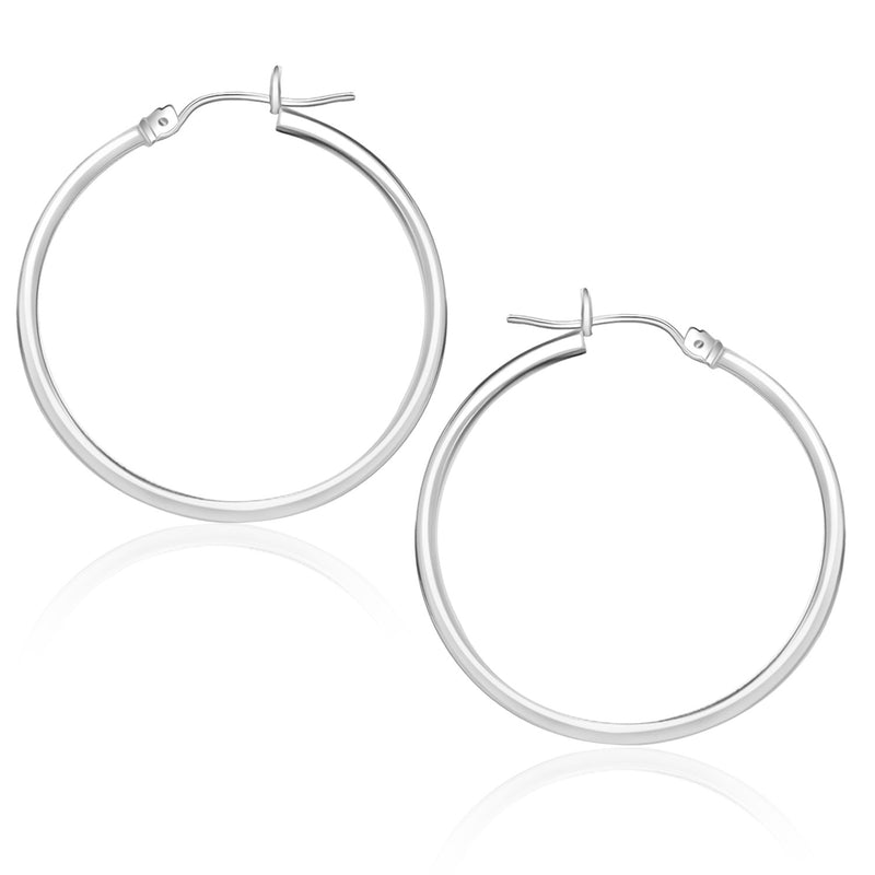 14k White Gold Polished Hoop Earrings (25 mm) - Premium Earrings - Just $212.99! Shop now at Pulse Designer Fashion