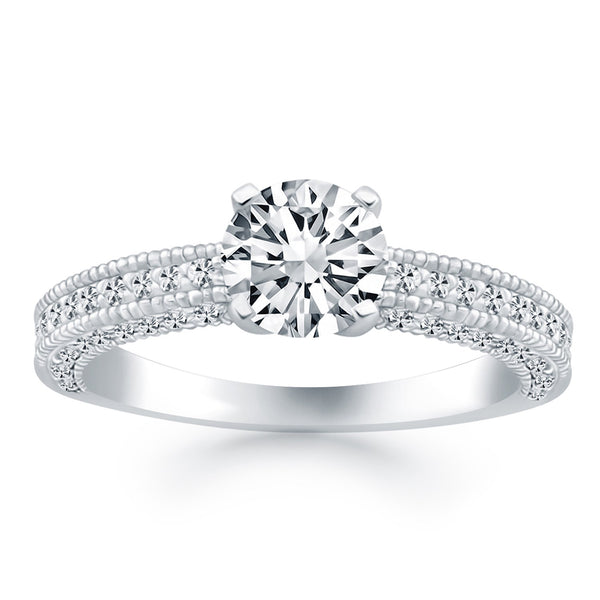 14k White Gold Diamond Micropave Milgrain Engagement Ring - Premium Rings - Just $4838.99! Shop now at Pulse Designer Fashion