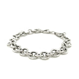 Sterling Silver Rolo Style Polished Charm Bracelet with Rhodium Plating - Premium Bracelets - Just $97.99! Shop now at Pulse Designer Fashion