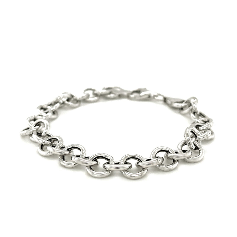 Sterling Silver Rolo Style Polished Charm Bracelet with Rhodium Plating - Premium Bracelets - Just $97.99! Shop now at Pulse Designer Fashion