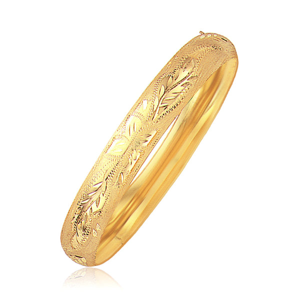 Classic Floral Carved Bangle in 14k Yellow Gold (10.0mm) - Premium Bangles - Just $2228.99! Shop now at Pulse Designer Fashion