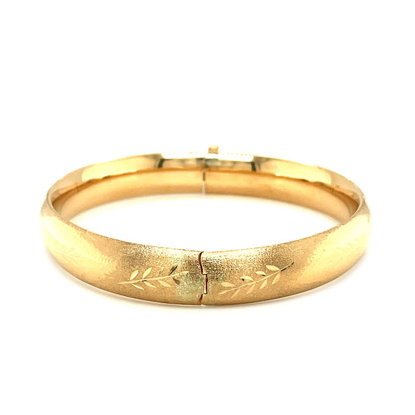 Classic Floral Carved Bangle in 14k Yellow Gold (10.0mm) - Premium Bangles - Just $2228.99! Shop now at Pulse Designer Fashion