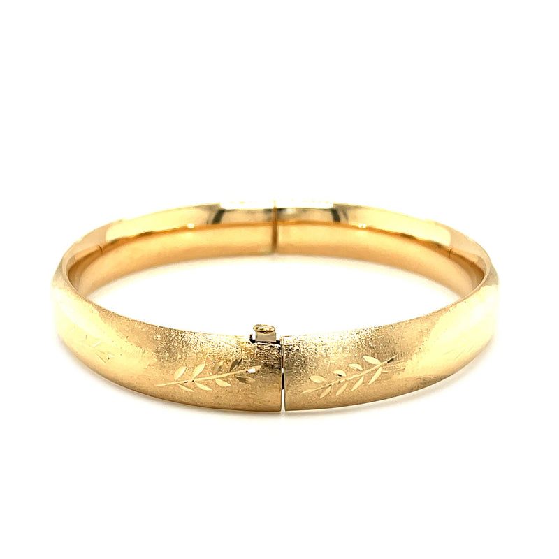 Classic Floral Carved Bangle in 14k Yellow Gold (10.0mm) - Premium Bangles - Just $2228.99! Shop now at Pulse Designer Fashion