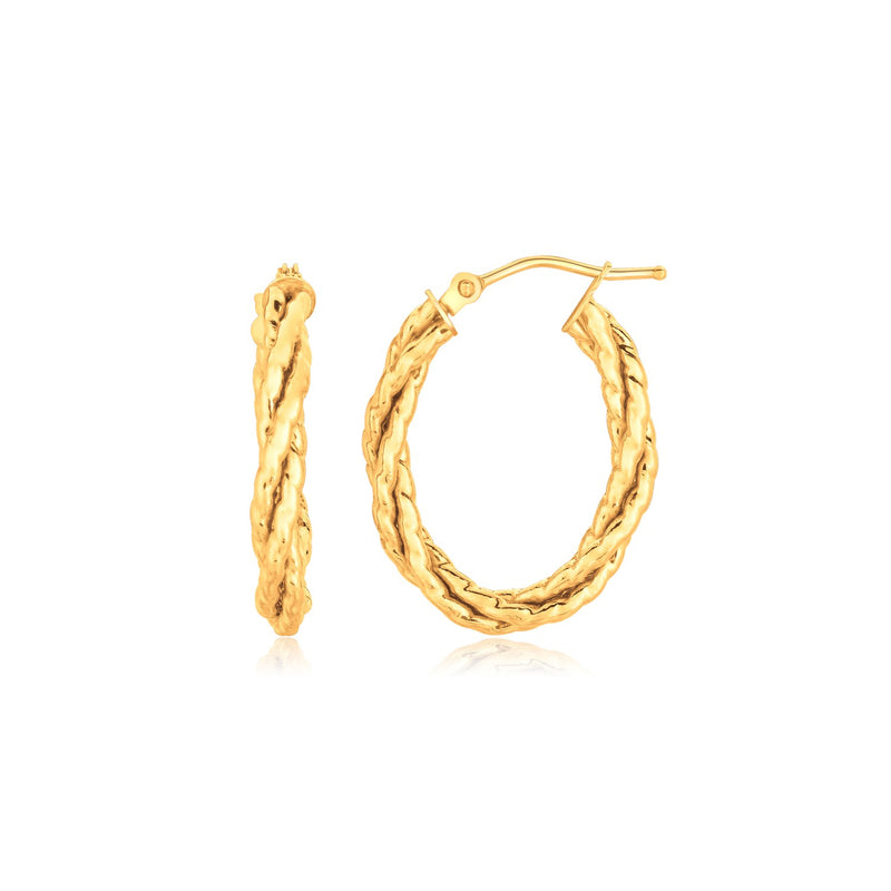 14k Yellow Gold Twisted Tube Oval Hoop Earrings - Premium Earrings - Just $338.99! Shop now at Pulse Designer Fashion