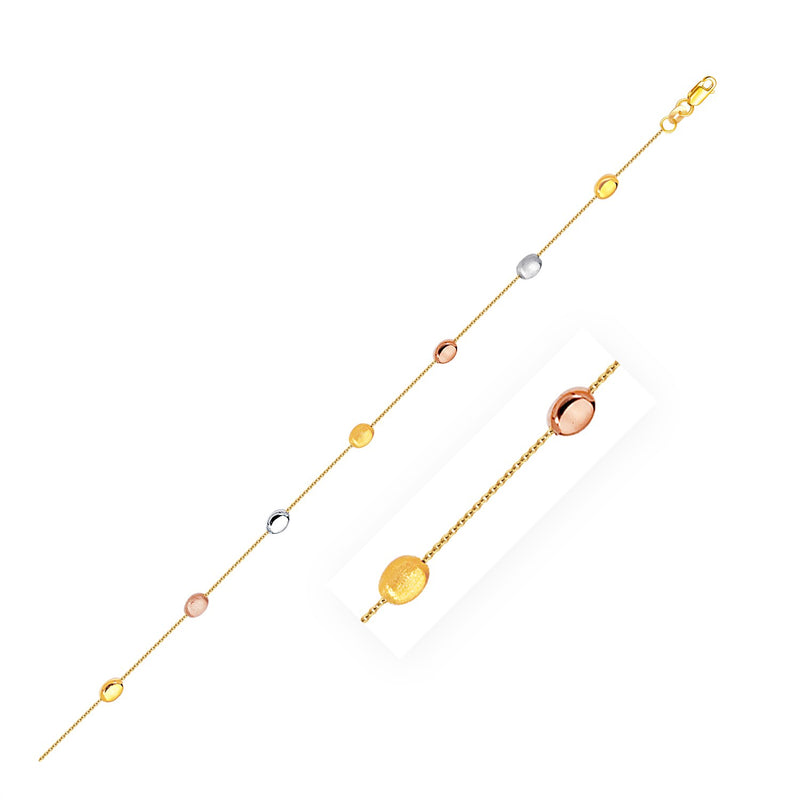 14k Tri-Color Gold Puffed Oval Shape Station Adjustable Anklet - Premium Anklets - Just $574.99! Shop now at Pulse Designer Fashion