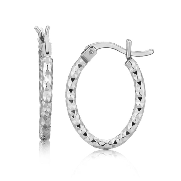 Sterling Silver Rhodium Plated Small Oval Hoop Diamond Cut Textured Earrings - Premium Earrings - Just $25.99! Shop now at Pulse Designer Fashion