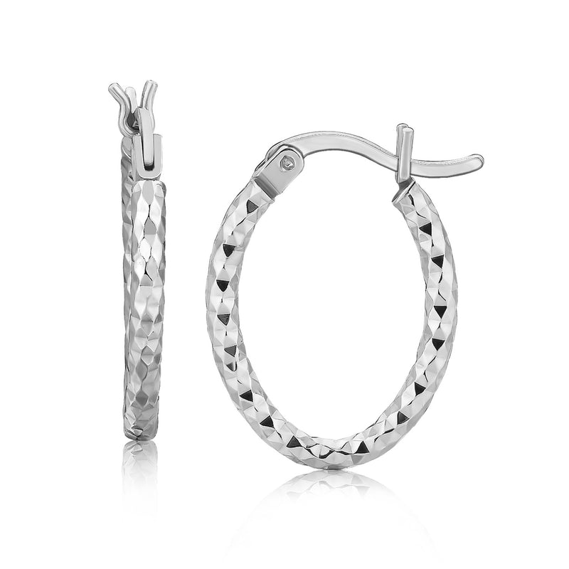 Sterling Silver Rhodium Plated Small Oval Hoop Diamond Cut Textured Earrings - Premium Earrings - Just $25.99! Shop now at Pulse Designer Fashion