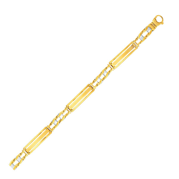 14k Two-Tone Gold Fancy Bar Style Men's Bracelet with Curved Connectors - Premium Bracelets - Just $2371.99! Shop now at Pulse Designer Fashion