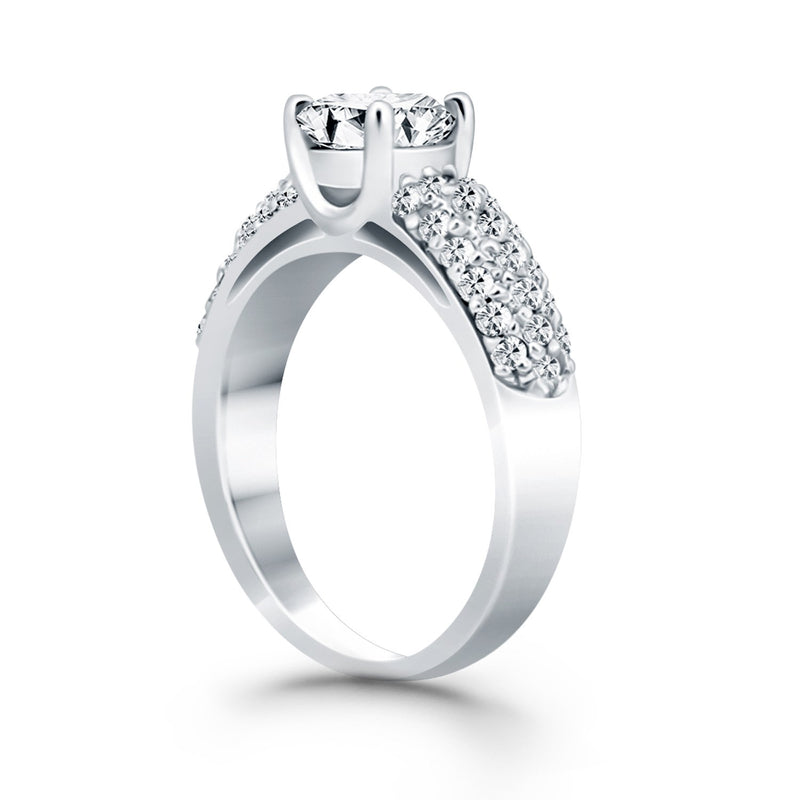 14k White Gold Tapered Pave Diamond Wide Band Engagement Ring - Premium Rings - Just $4163.99! Shop now at Pulse Designer Fashion